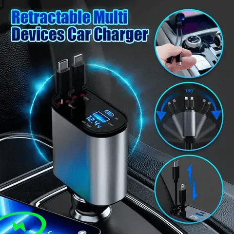 Retractable Car Charger - 4 in 1